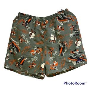 Patagonia 5” Printed Baggies Shorts Swim Trunks Lined Green/Orange Mens Small